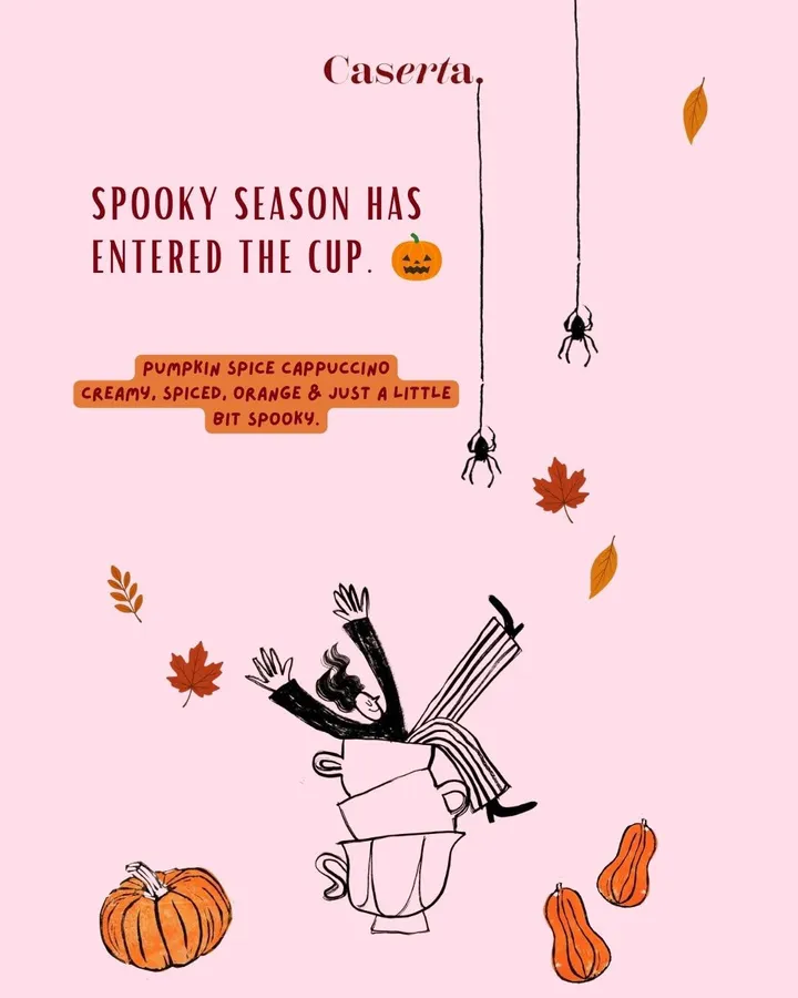 October’s coffee of the month: Pumpkin Spice Cappuccino — creamy, spiced, orange and just a little bit spooky